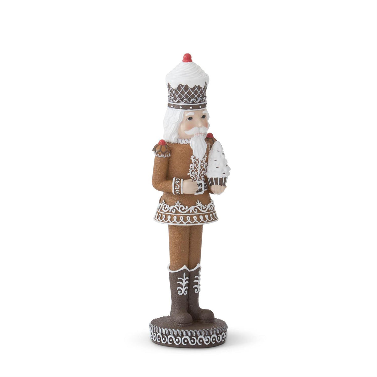 12.25" Gingerbread Nutcracker Holding White Cupcake Tree