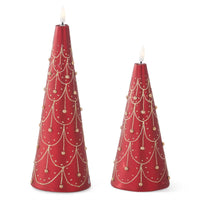 Design Shop Set of 2 Gold Trim Red Cone Tree LED Candles with Timers