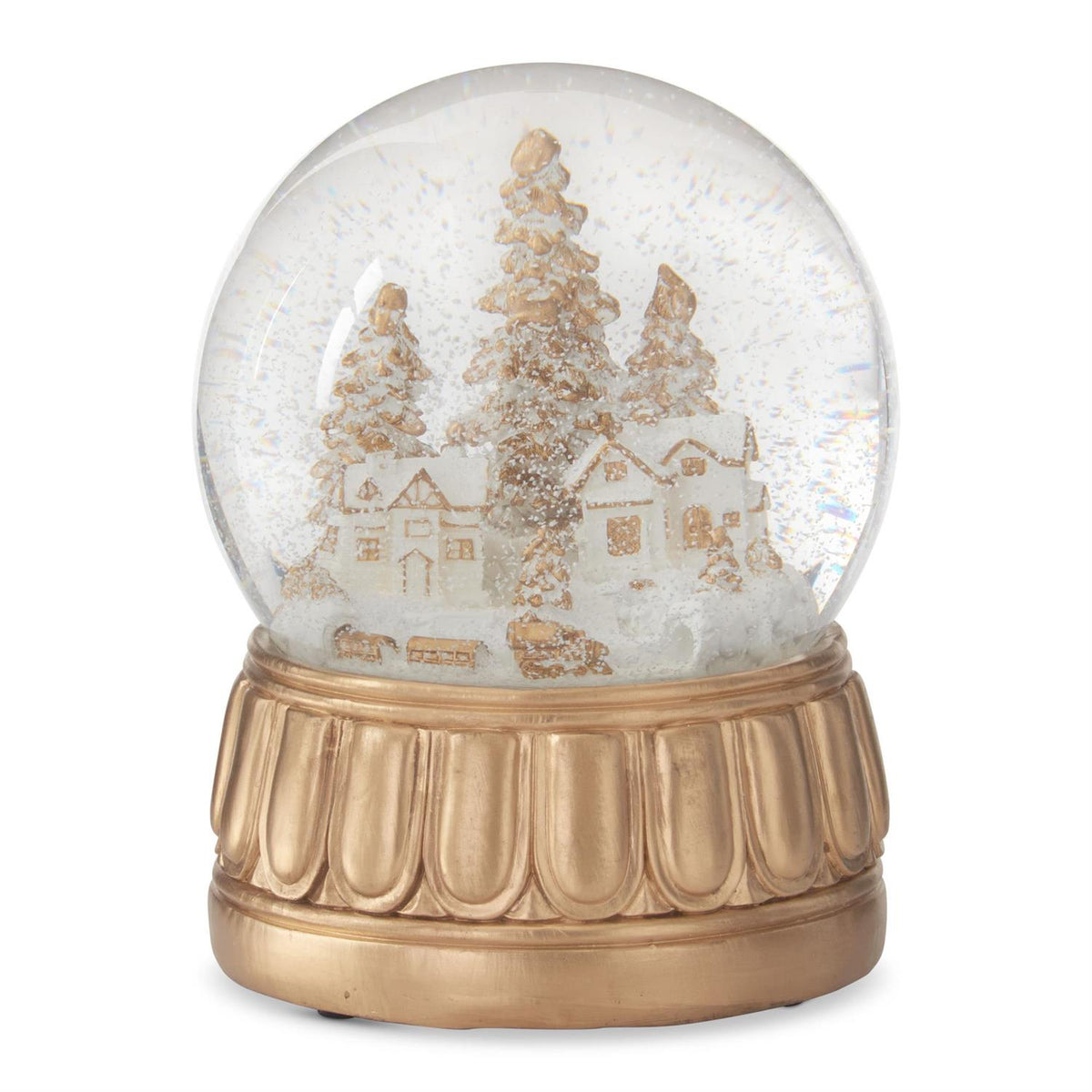 7.75" Gold & Cream Winter Scene Musical Snow Globe
