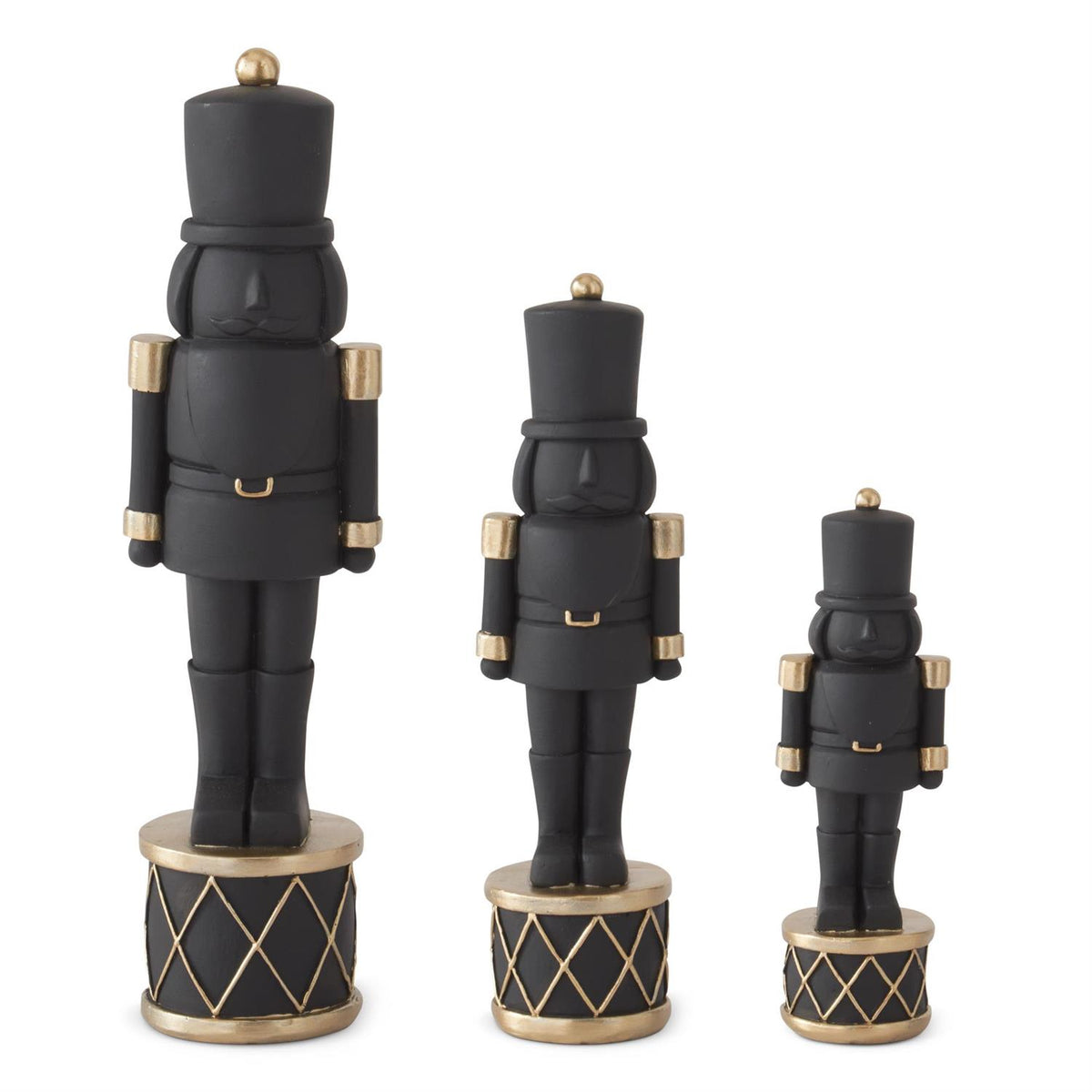 Set of 3 Matte Black Nutcrackers on Drum with Gold Trim