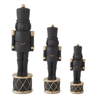 Set of 3 Matte Black Nutcrackers on Drum with Gold Trim