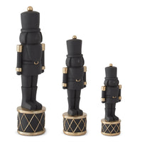 Set of 3 Matte Black Nutcrackers on Drum with Gold Trim