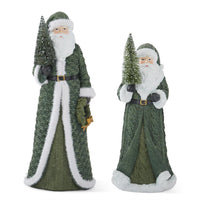 Set of 2 Santas with Green Coat & Bottle Brush Tree