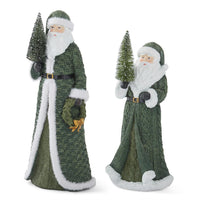 Set of 2 Santas with Green Coat & Bottle Brush Tree