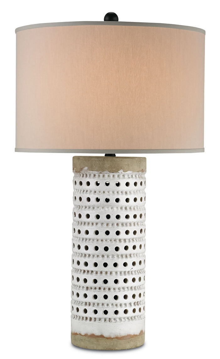 Currey and Company One Light Table Lamp from the Terrace collection in Antique White Crackle finish