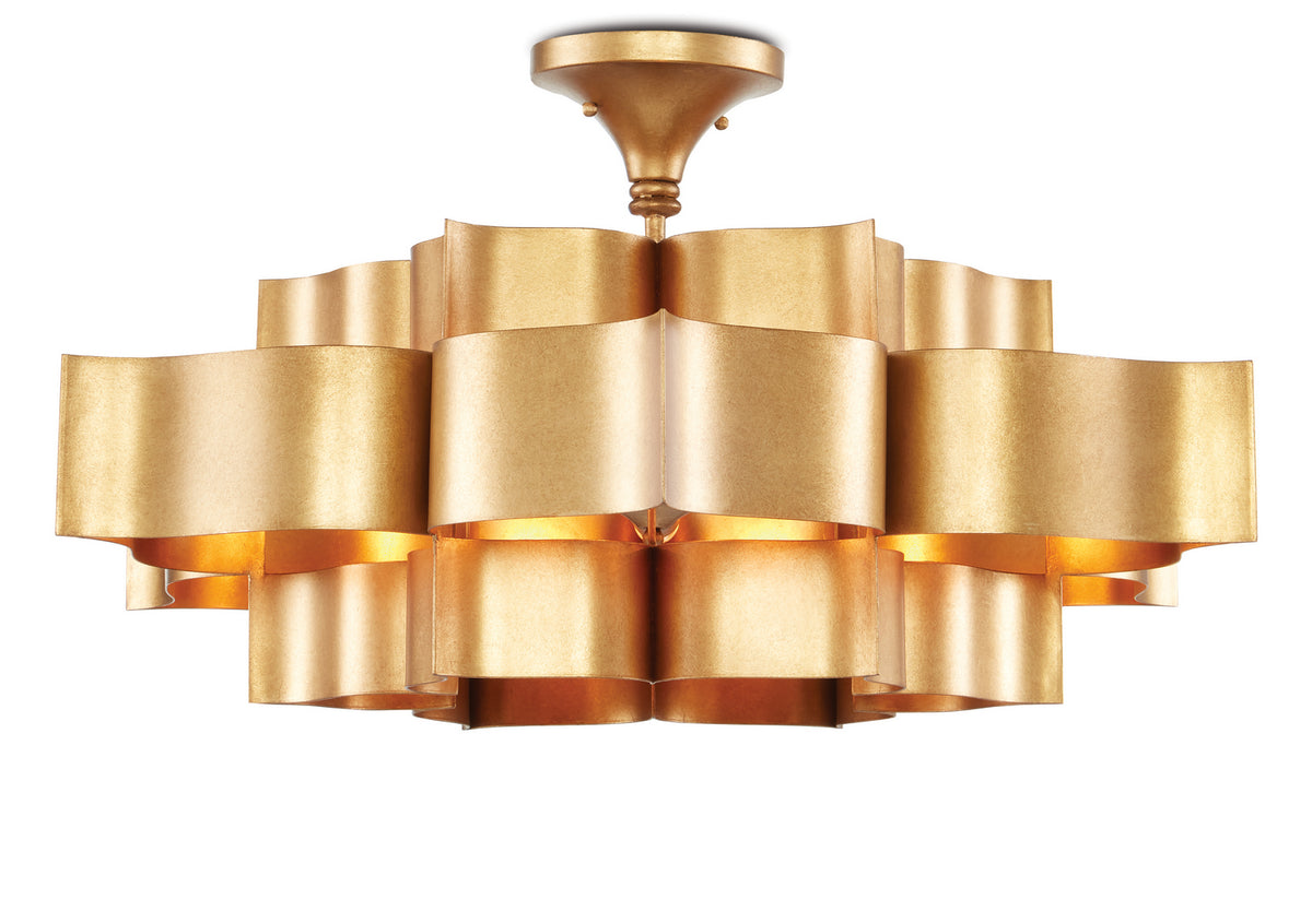 Currey and Company - 9494 - Six Light Chandelier - Grand Lotus Collection - Antique Gold Leaf
