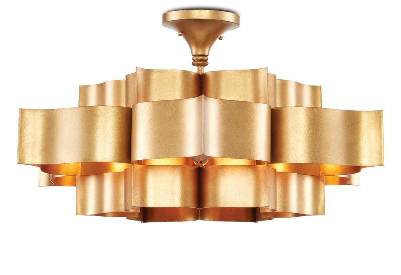 Currey and Company - 9494 - Six Light Chandelier - Grand Lotus Collection - Antique Gold Leaf