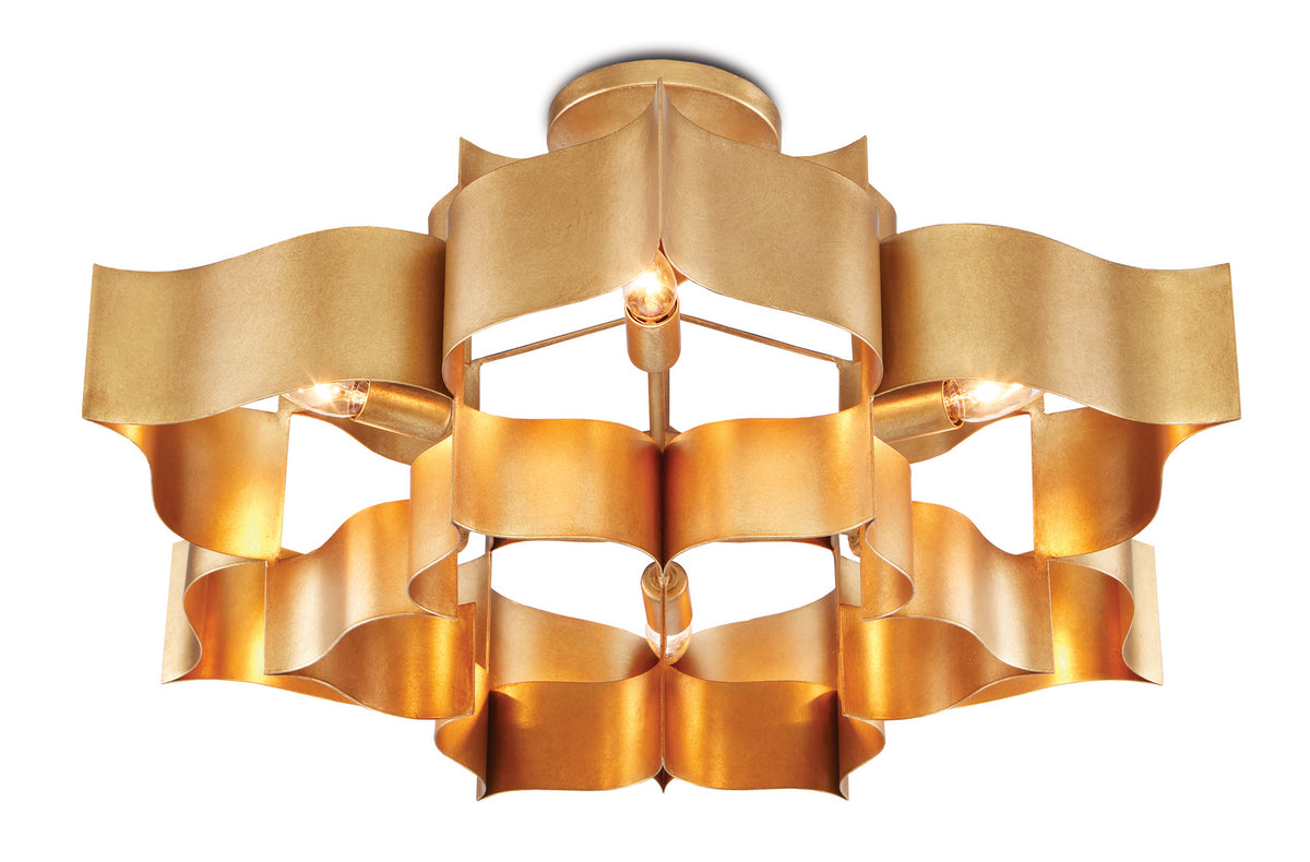 Currey and Company - 9494 - Six Light Chandelier - Grand Lotus Collection - Antique Gold Leaf
