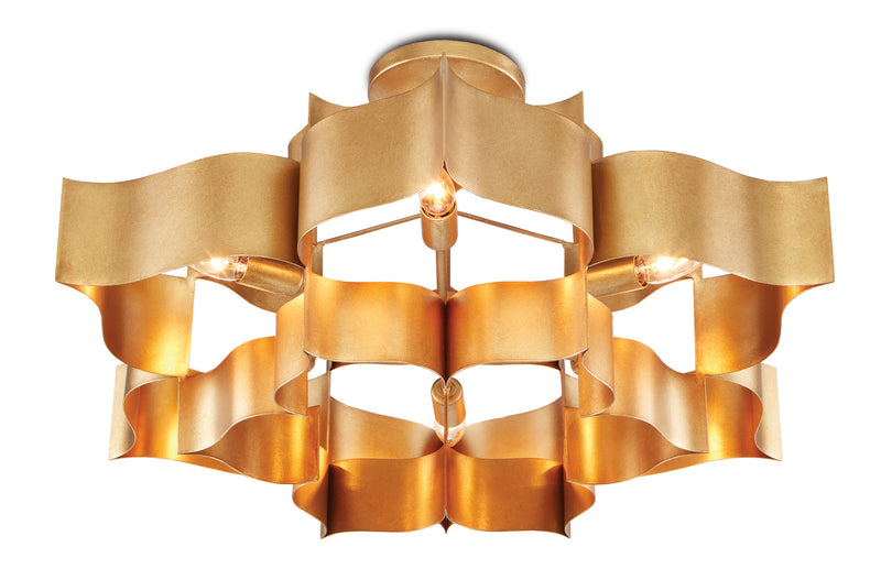 Currey and Company - 9494 - Six Light Chandelier - Grand Lotus Collection - Antique Gold Leaf