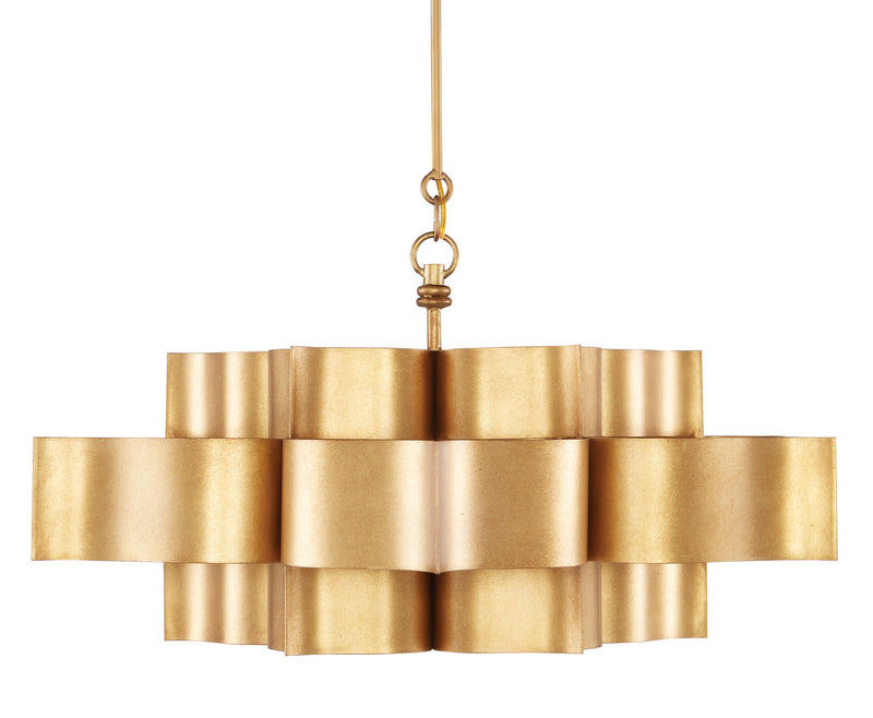 Currey and Company - 9494 - Six Light Chandelier - Grand Lotus Collection - Antique Gold Leaf