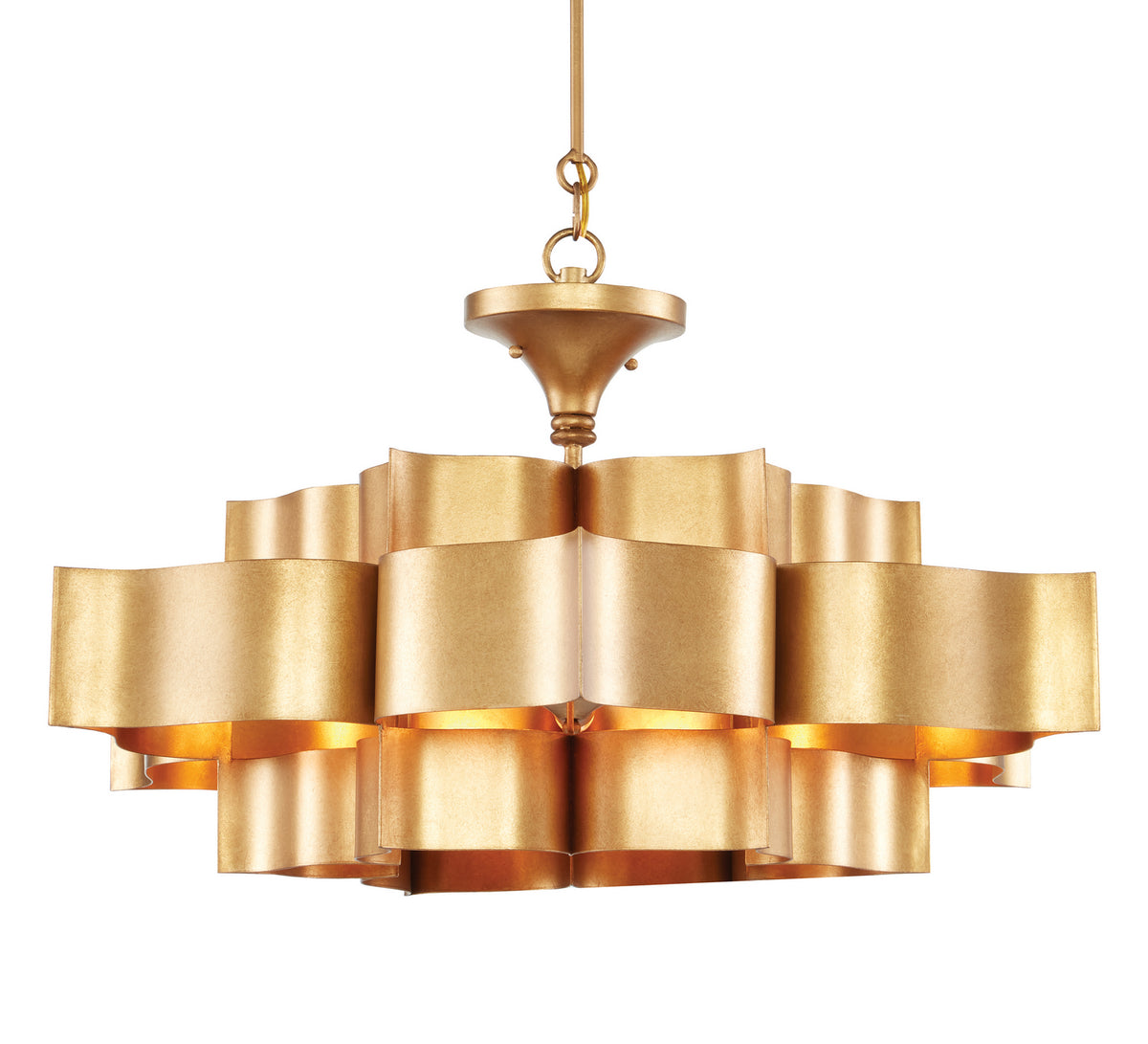 Currey and Company - 9494 - Six Light Chandelier - Grand Lotus Collection - Antique Gold Leaf