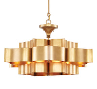 Currey and Company - 9494 - Six Light Chandelier - Grand Lotus Collection - Antique Gold Leaf
