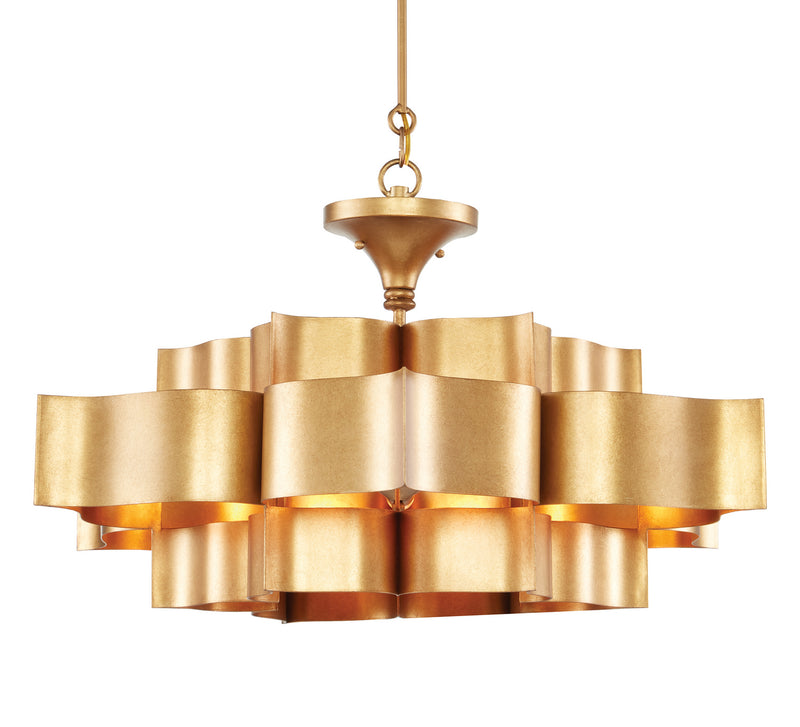 Currey and Company - 9494 - Six Light Chandelier - Grand Lotus Collection - Antique Gold Leaf