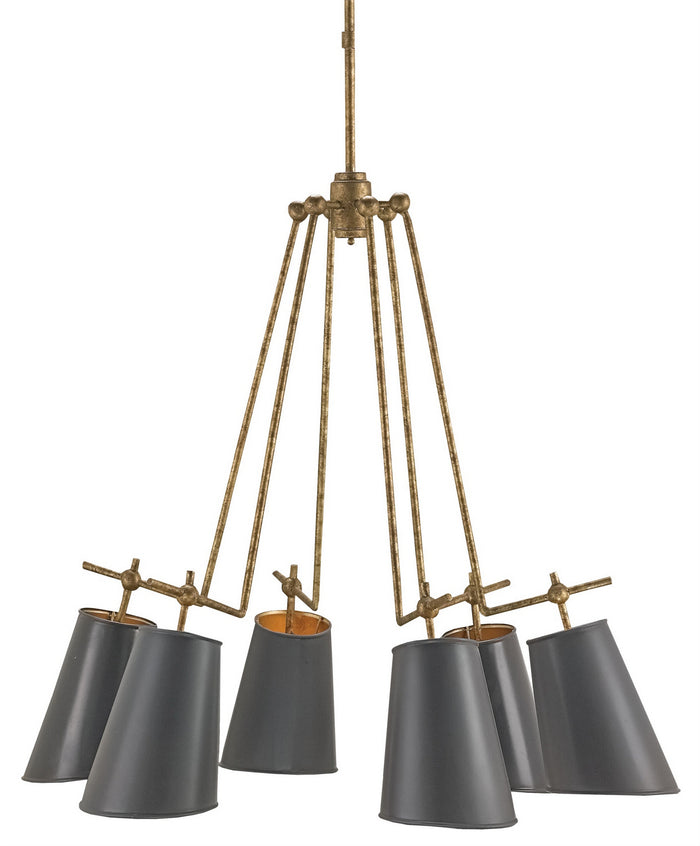 Currey and Company Six Light Chandelier from the Jean-Louis collection in Old Brass/Marbella Black/Contemporary Gold Leaf finish