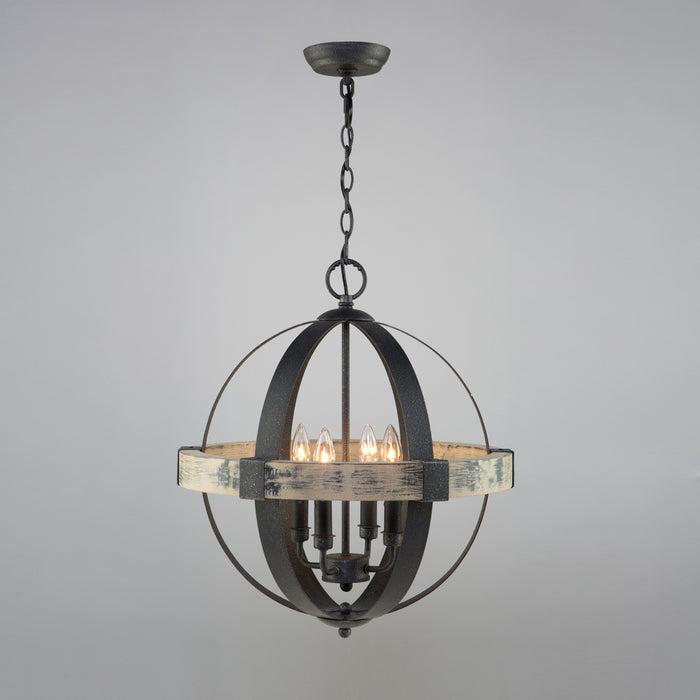 Artcraft Four Light Chandelier from the Castello collection in Distressed wood and black finish