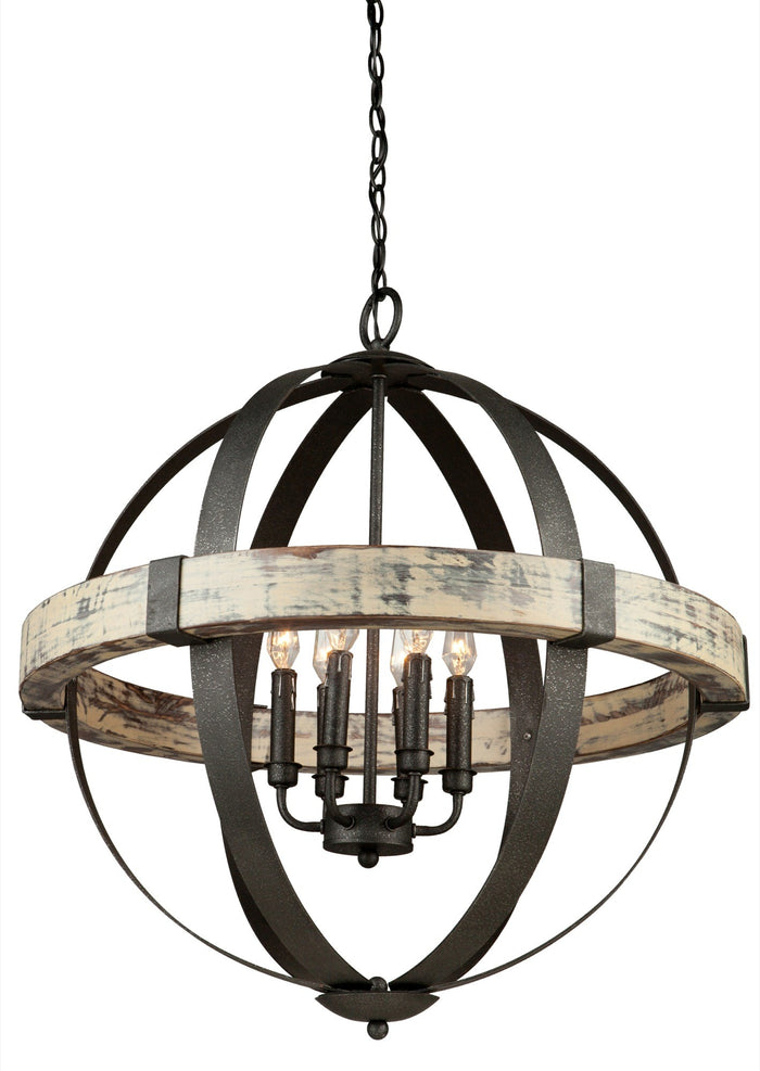 Artcraft Six Light Chandelier from the Castello collection in Distressed wood and black finish