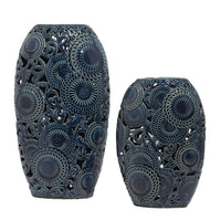 Design Shop  Blue Ceramic Floral Vase w/ Cut Out Patterns