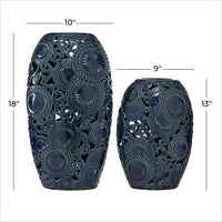 Design Shop  Blue Ceramic Floral Vase w/ Cut Out Patterns