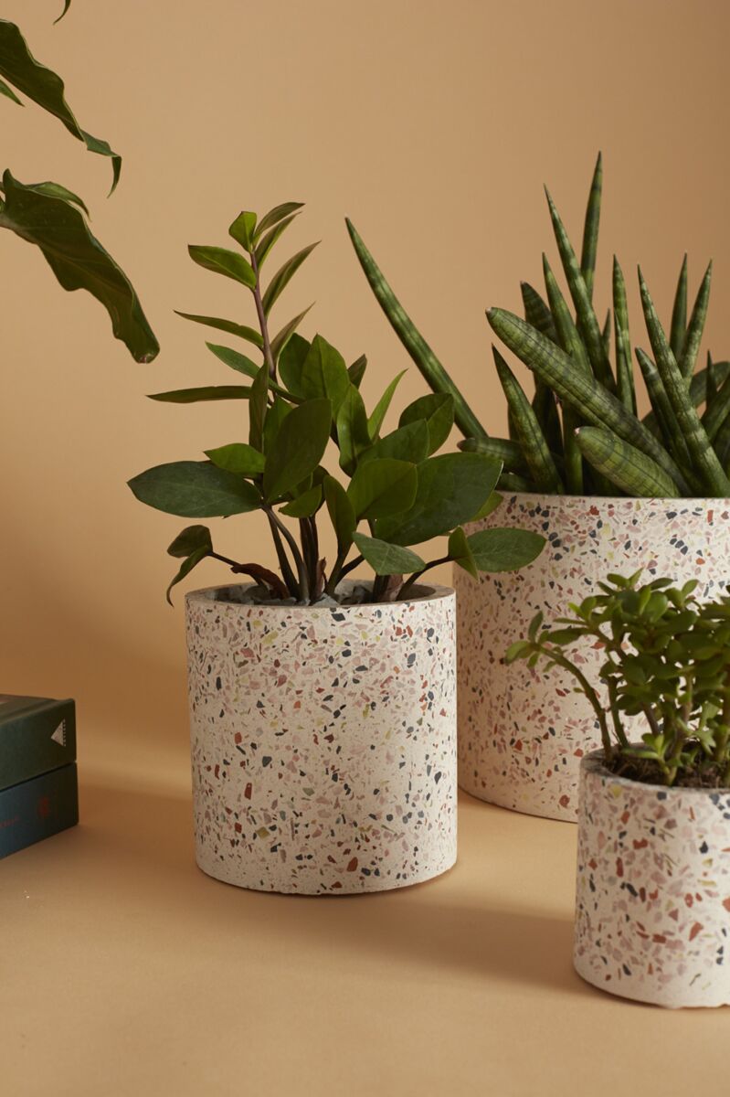 Design Shop White Terrazzo Collection Pot, 4.5" X 4.5", Set of 2.