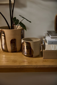 Design Shop Brown Bronze Brushstroke Collection Pot, 5" X 4.25", Set of 2.