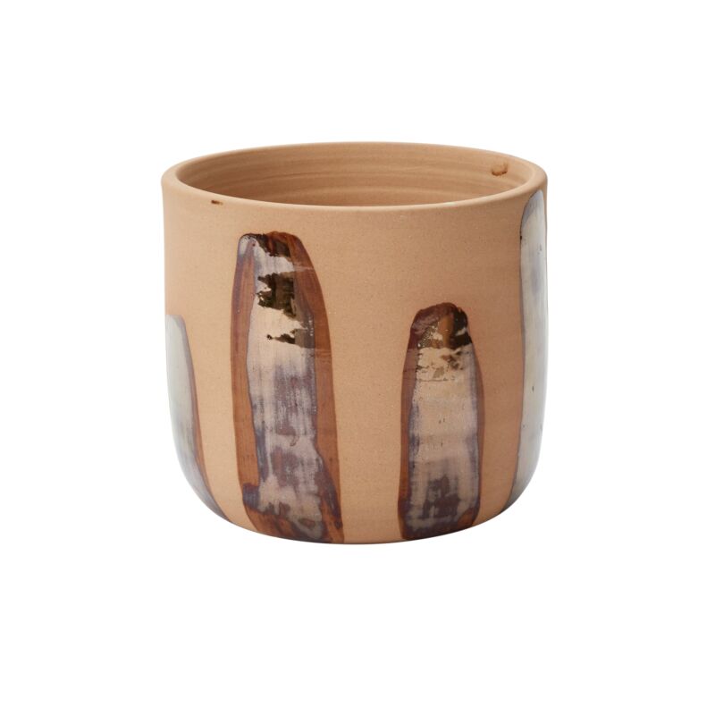 Design Shop Brown Bronze Brushstroke Collection Pot, 7.75" X 6.5".