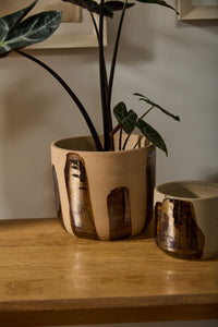 Design Shop Brown Bronze Brushstroke Collection Pot, 7.75" X 6.5".