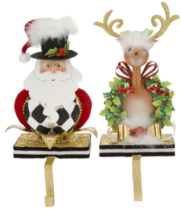 SANTA & DEER STOCKING HOLDER SET OF 2