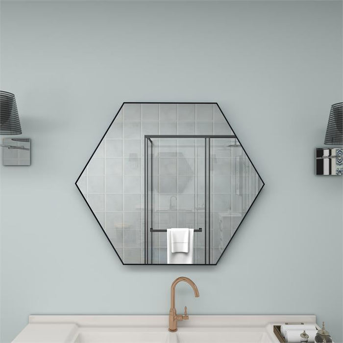 Gray Wood Hexagon Wall Mirror With Thin Minimalistic Frame, 41" X 2" X 35"
