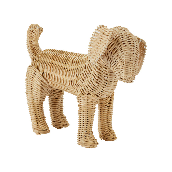 Wicker dog sculpture on a white background