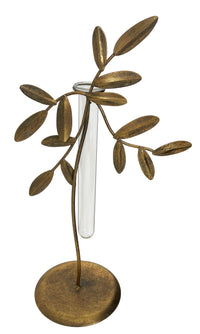 Design Shop Metal Leaf Tube Candle Holder with Glass Insert, 11.81"