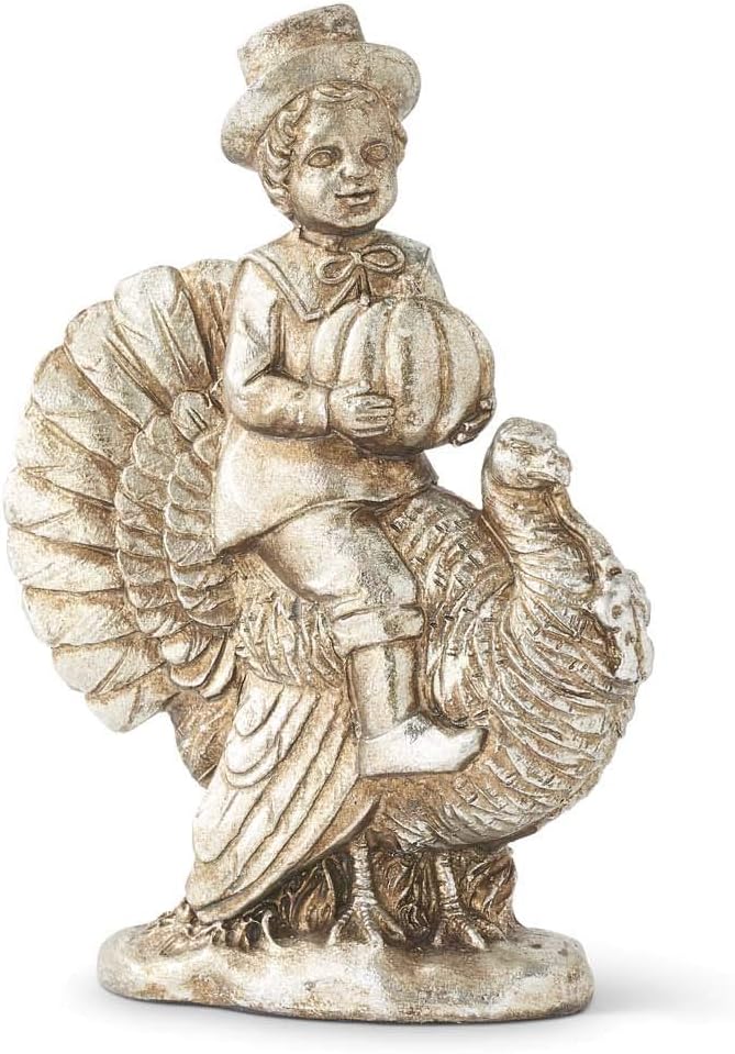 Design Shop Assorted 7.25 Inch Antique Silver Resin Children with Turkeys, Set of 3