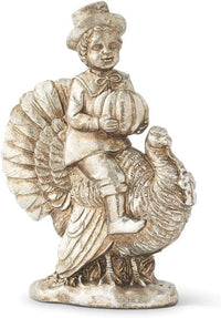 Design Shop Assorted 7.25 Inch Antique Silver Resin Children with Turkeys, Set of 3