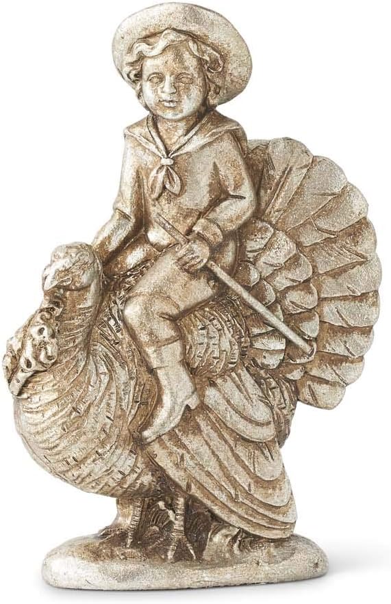 Design Shop Assorted 7.25 Inch Antique Silver Resin Children with Turkeys, Set of 3