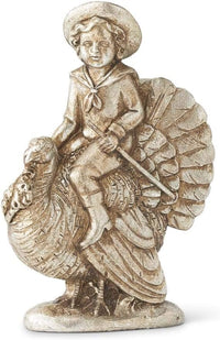 Design Shop Assorted 7.25 Inch Antique Silver Resin Children with Turkeys, Set of 3