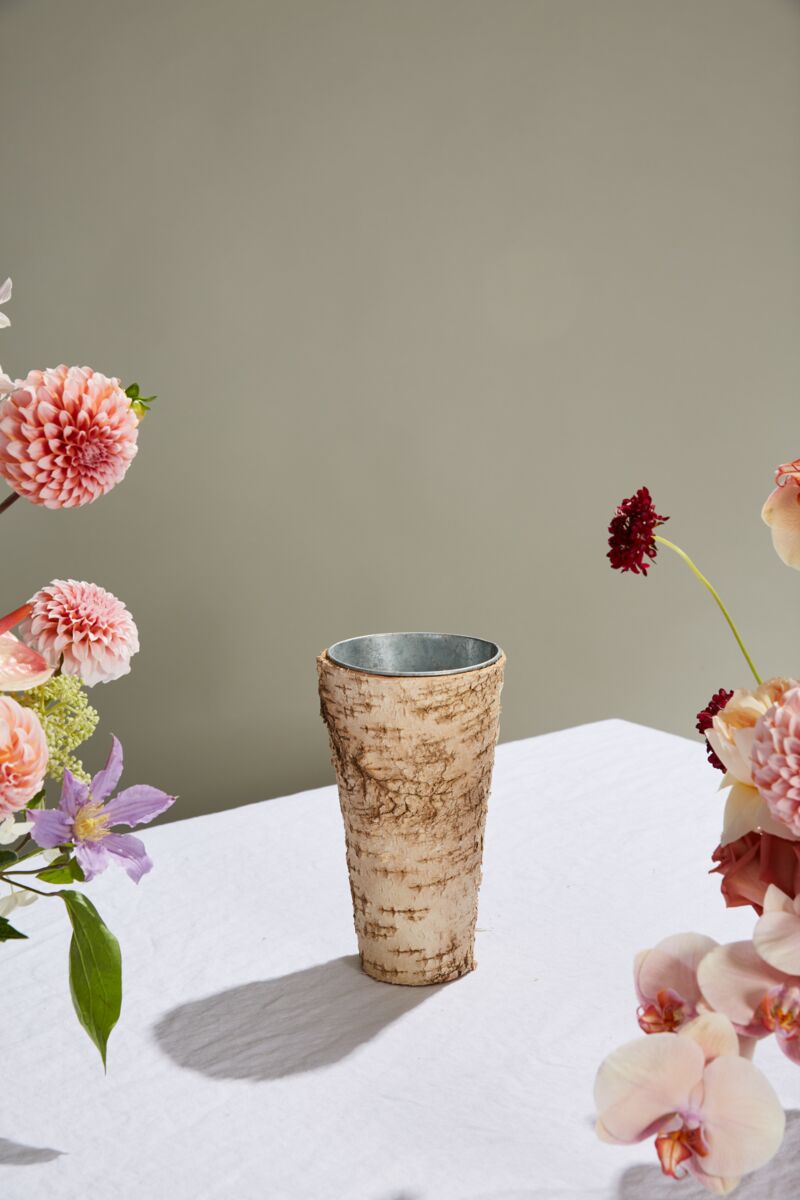 Design Shop Natural Birch Collection with Zinc Vase, 4.75" X 9".