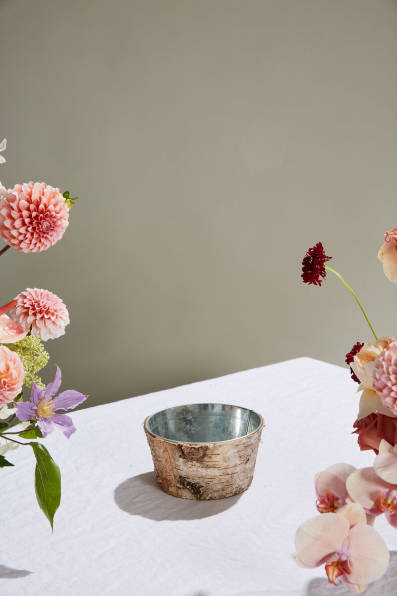Design Shop Natural Birch Collection with Zinc Planter, 6.25" X 3.5".