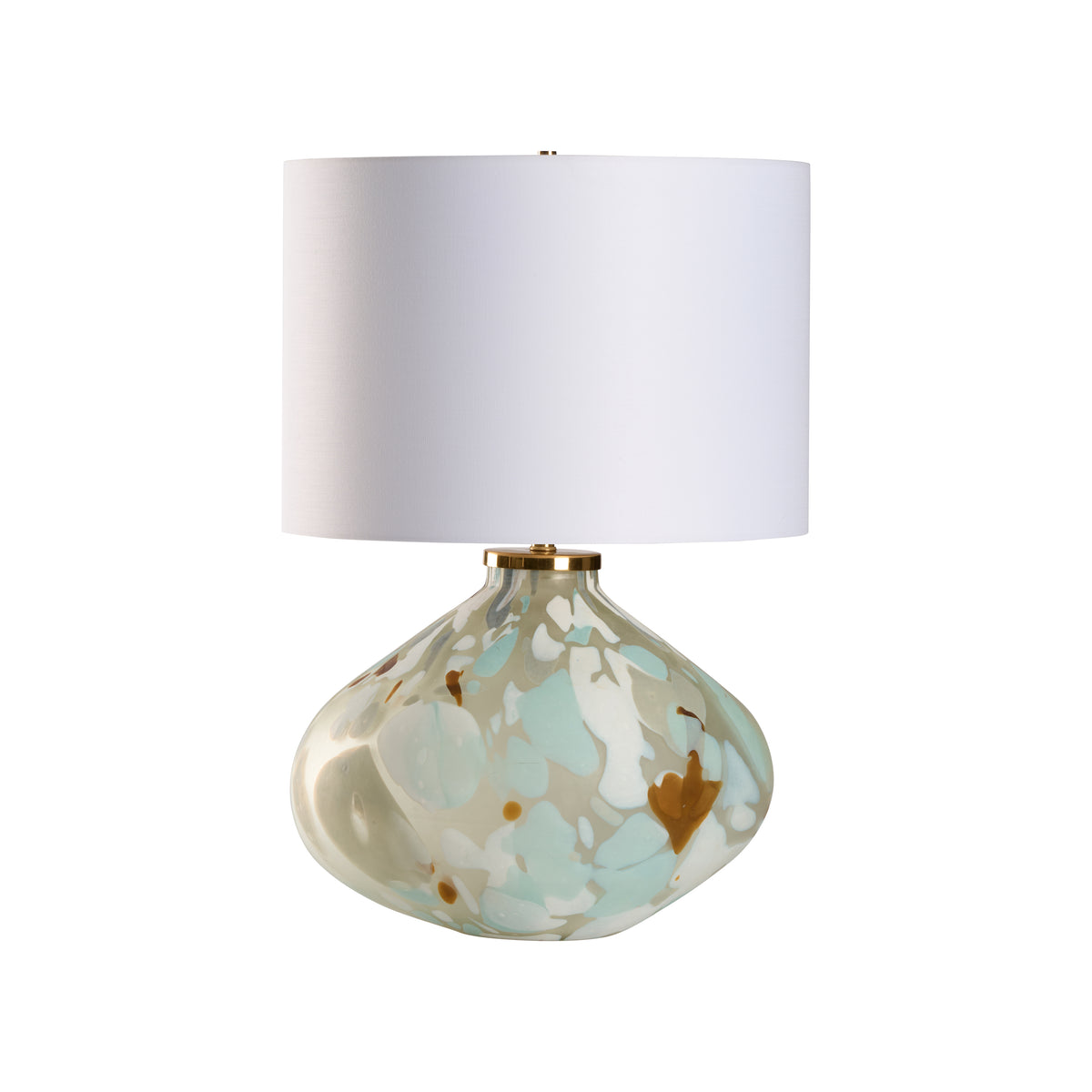 Decorative table lamp with floral design on a white background