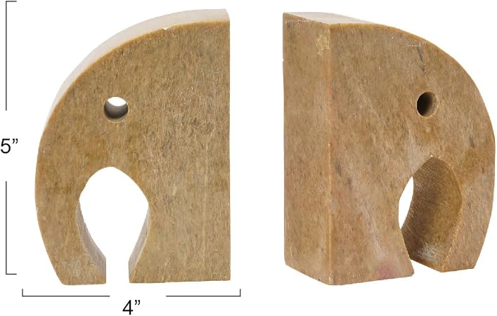 Design Shop Elephant Soapstone Green Pack of 2 Bookends, 4" L w x 5" H