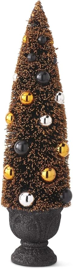 Design Shop Set of 3 Orange Halloween Bottle Brush Trees in Black Urn