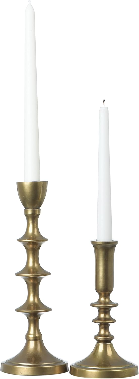 Design Shop Decorative Metal Taper Holders, Gold, Set of 2