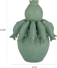 Design Shop Stoneware Vase with 3D Fish and Reactive Glaze, Matte Sage Green