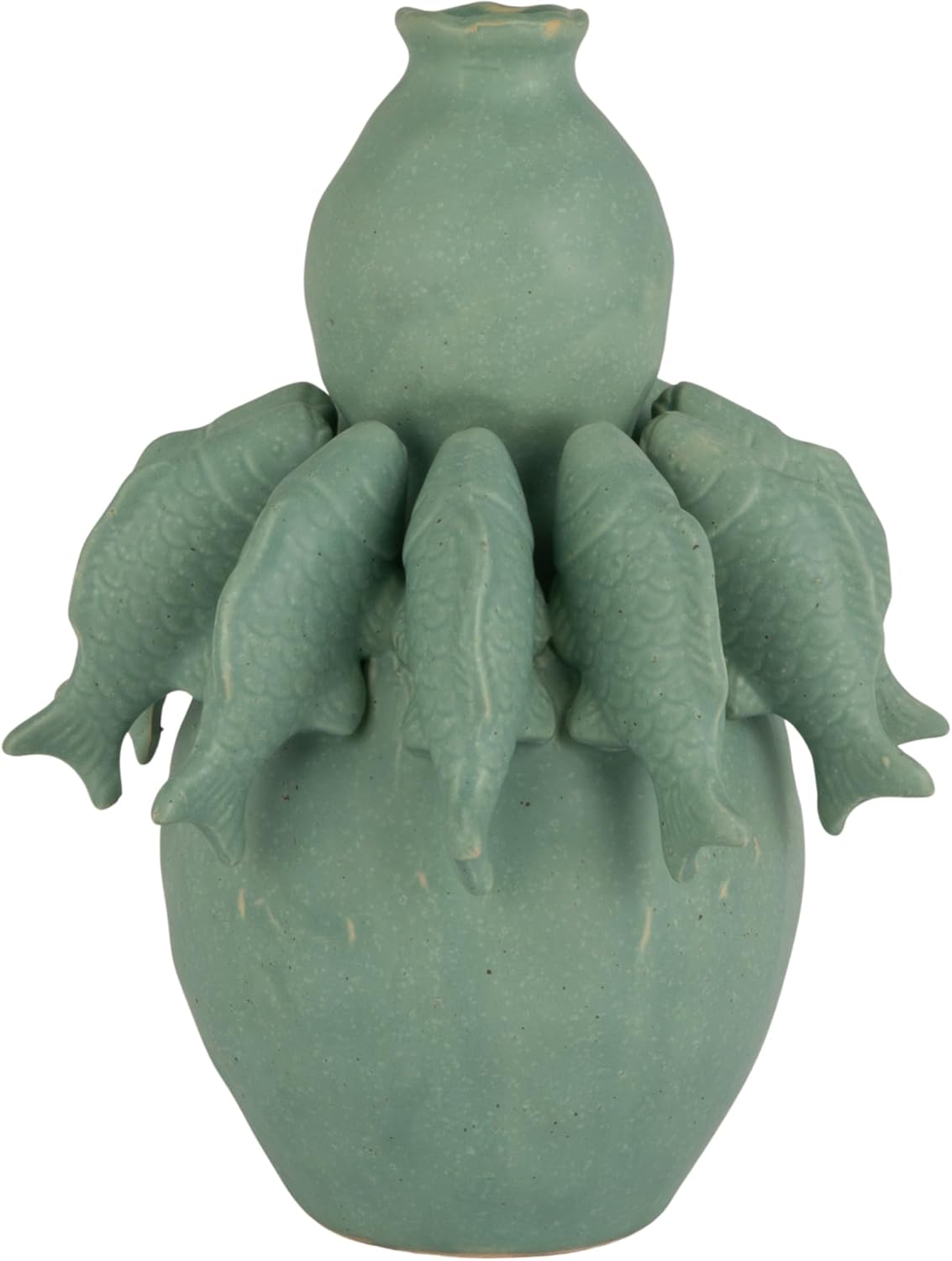 Design Shop Stoneware Vase with 3D Fish and Reactive Glaze, Matte Sage Green