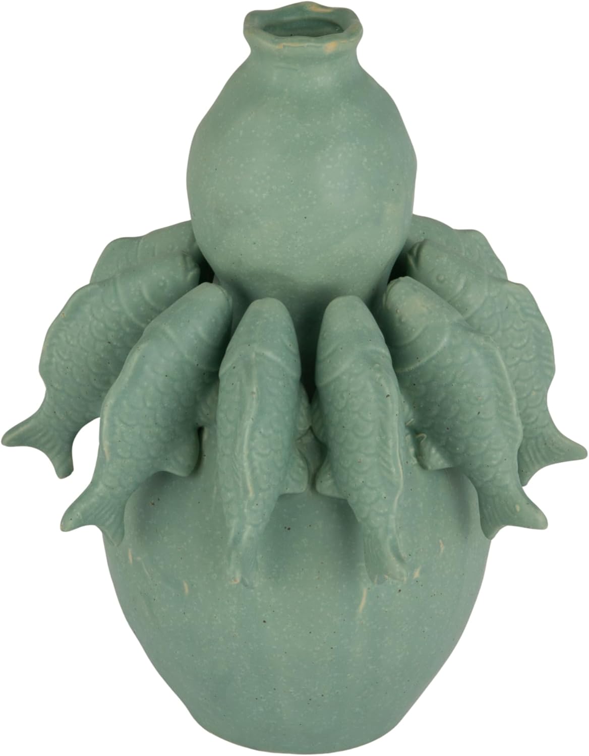 Design Shop Stoneware Vase with 3D Fish and Reactive Glaze, Matte Sage Green