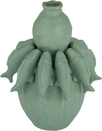 Design Shop Stoneware Vase with 3D Fish and Reactive Glaze, Matte Sage Green
