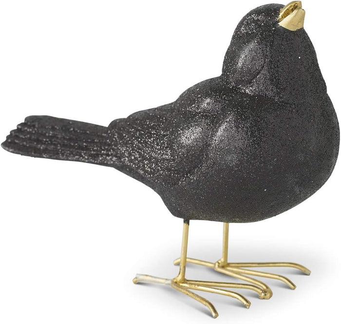 Design Shop Assorted 4.75 Inch Glittered Black Resin Birds with Gold Feet (2 Styles)