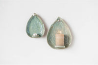 Design Shop Stoneware Leaf Candle Holder Wall Sconce, Green Reactive Glaze
