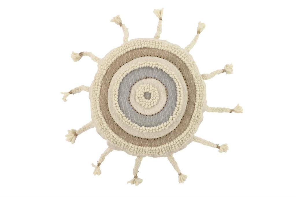 Design Shop  Round Cream Striped Decorative Throw Pillow w/ Braided Tassels