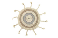 Design Shop  Round Cream Striped Decorative Throw Pillow w/ Braided Tassels