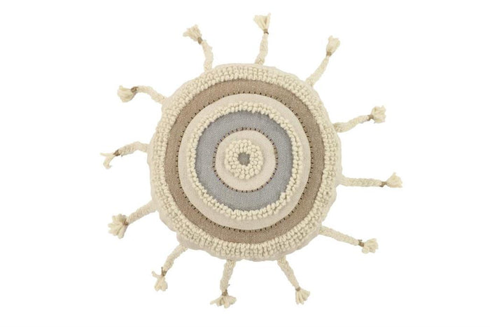 Design Shop  Round Cream Striped Decorative Throw Pillow w/ Braided Tassels