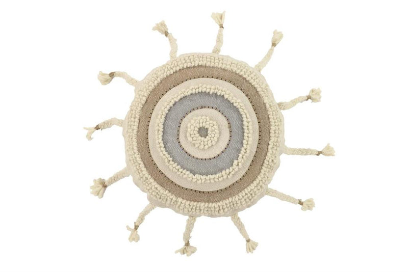 Design Shop  Round Cream Striped Decorative Throw Pillow w/ Braided Tassels